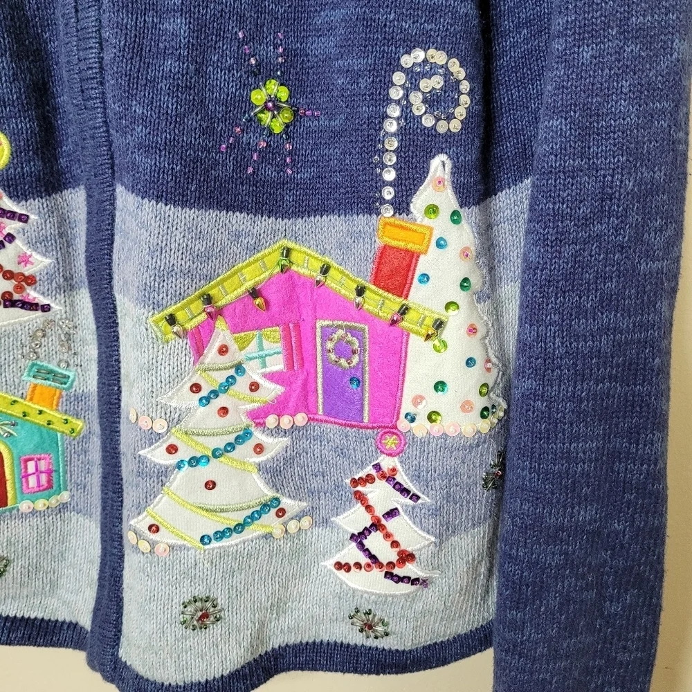 Tiara International Holiday Village Christmas Cardigan Sweater Full Zip Size XL - Picture 3 of 8